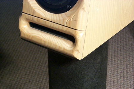 Close-up of Swallow bookshelf speaker with Meadowlark Audio Logo
