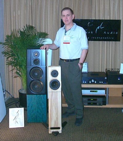 Meadowlark Audio designer Pat McGinty with blue Blue Heron and Swift