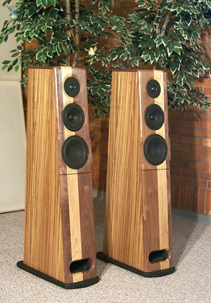 Osprey Loudspeakers dressed in Zebrano with a Walnut and Ash Baffle