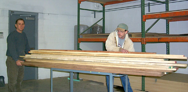 Pat and Joe wheel the hardwoods into the Meadowlark Audio plant