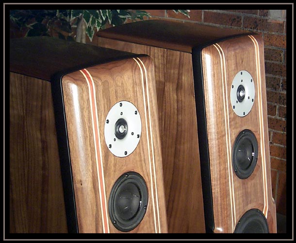 Close up of Blue Heron 2 Baffles with dual asymmetrical stringers. Outside stringers are Maple/ Aromatic Cedar/ and Inside strigers are Maple/ Walnut/ Maple